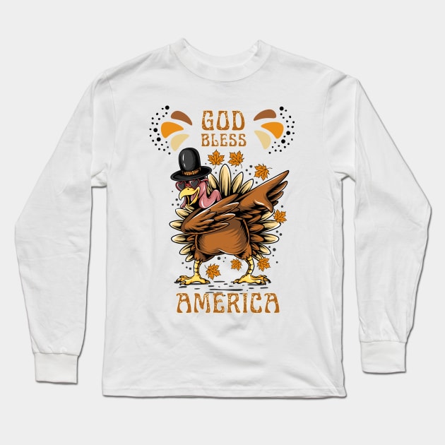 God Bless America Turkey Design Long Sleeve T-Shirt by Meoipp